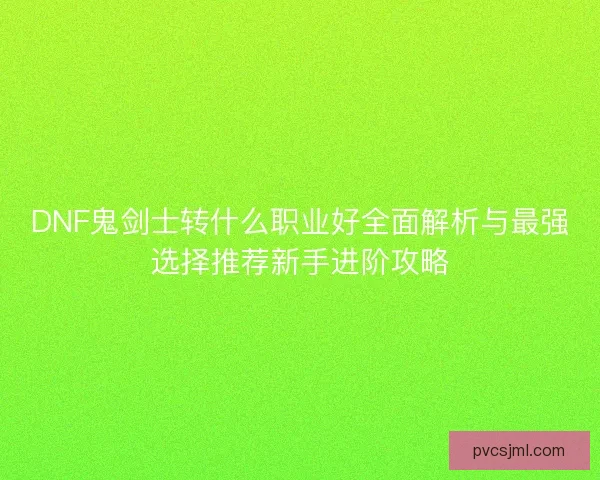 DNF鬼剑士转什么职业好全面解析与最强选择推荐新手进阶攻略